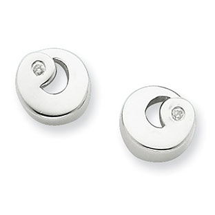 Fancy Circle Sterling Silver Diamond Stud Earrings Jewelry