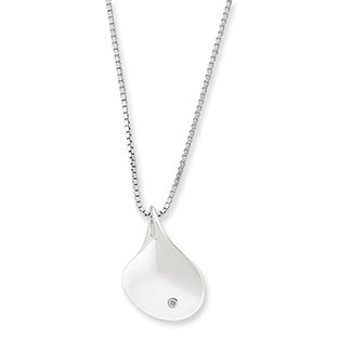 Sterling Silver Diamond Modern Teardrop Pendant Necklace Jewelry